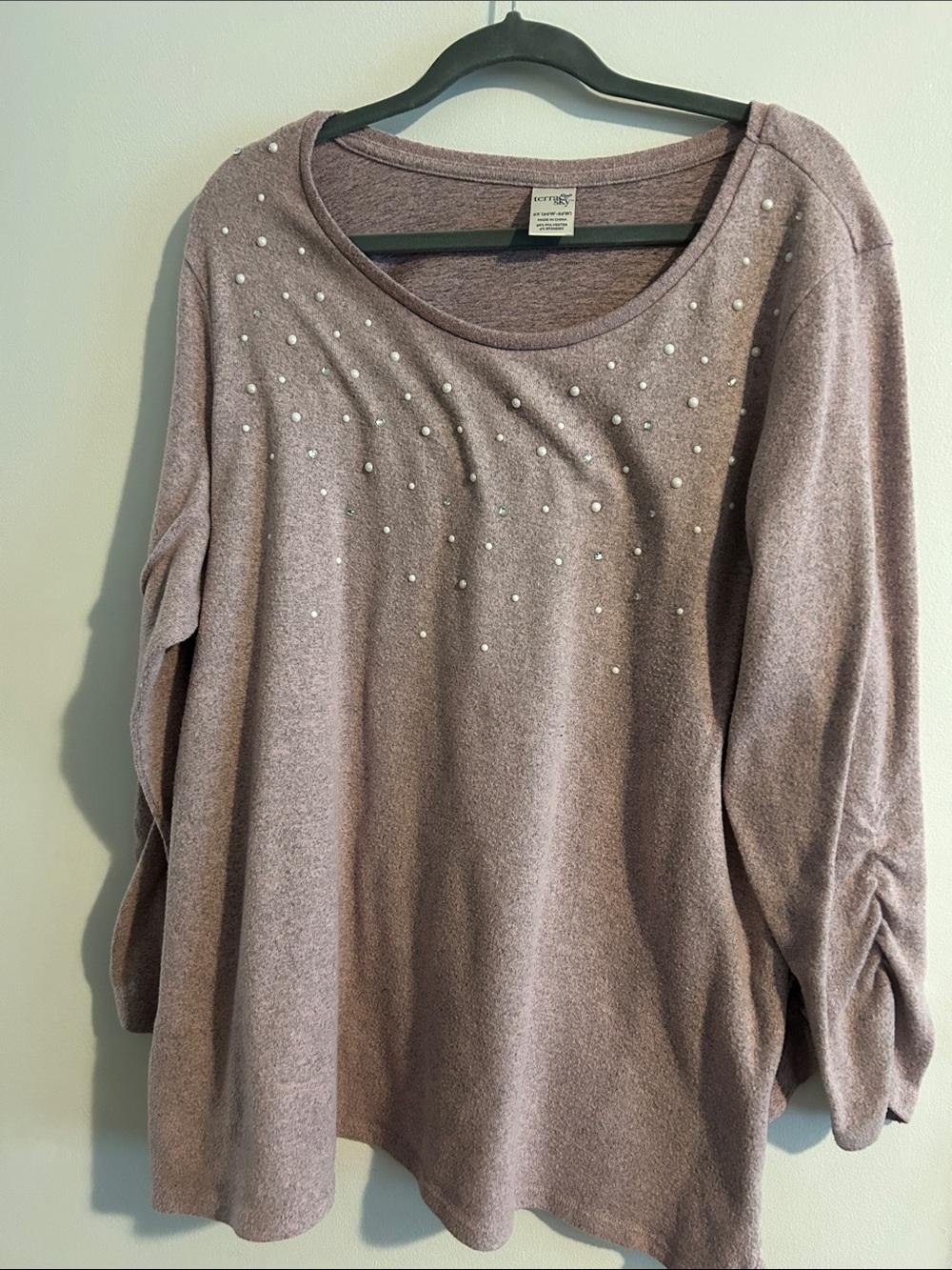 Terra & Sky Dusty Mauve Pearl-Trim Scoopneck Sweater